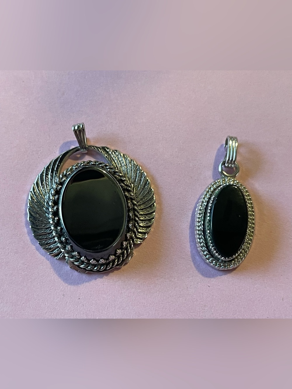 Vintage Hematite & Jet Silver Tone Pendants #6199  you get both